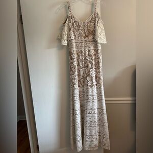Tadashi Shoji White Lace Cold Shoulder Maxi Dress